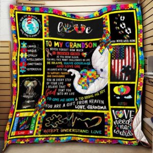 Personalized Autism Awareness To My Grandson Quilt Blanket From Grandma Never Forget How Much I Love You Great Customized Blanket Gifts For Birthday Christmas Thanksgiving