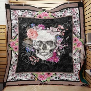 Skull With Flowers Aesthetic Quilt Blanket Great Customized Gifts For Birthday Christmas Thanksgiving Perfect Gifts For Skull Lover
