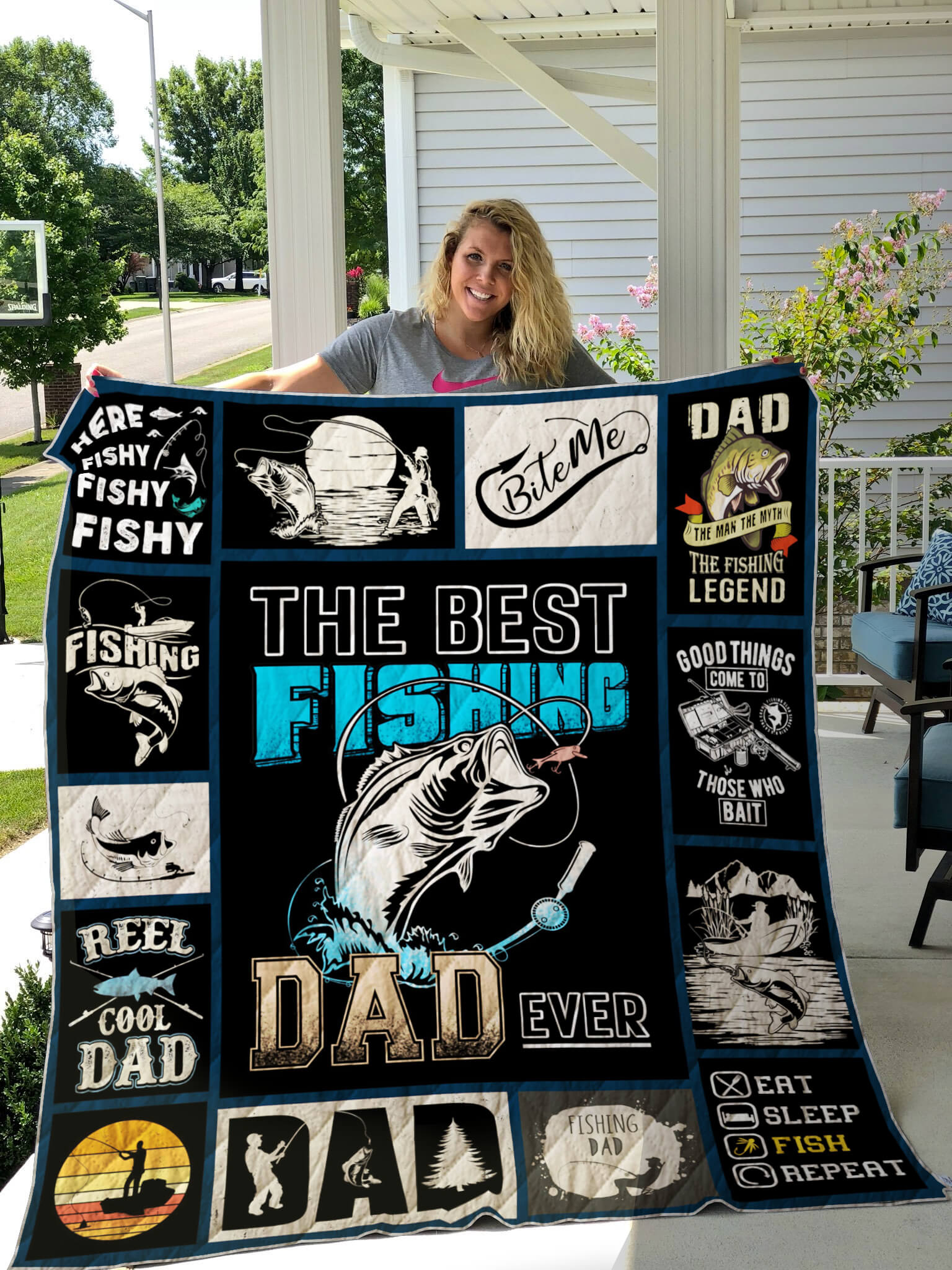 The Best Fishing Dad Ever Reel Cool Dad Quilt Blanket Great