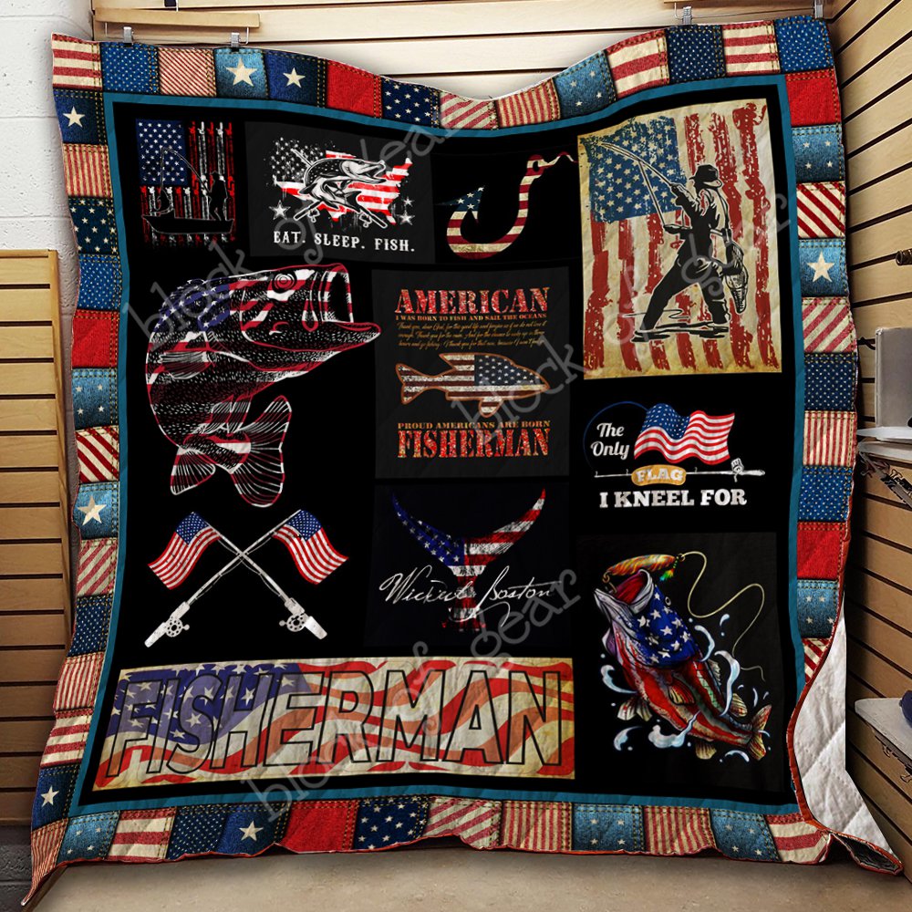 American Fisherman The Only Flag I Kneel For Quilt Blanket Great