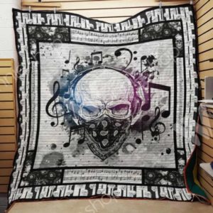 Skull With Musical Notes Quilt Blanket Great Customized Gifts For Birthday Christmas Thanksgiving Perfect Gifts For Skull Lover