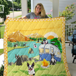 Boston Terrier Camping By The River Quilt Blanket Great Customized Blanket Gifts For Birthday Christmas Thanksgiving