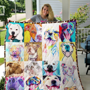Colorful Funny Pitbull Quilt Blanket Great Customized Blanket Gifts For Birthday Christmas Thanksgiving