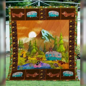 Dachshund Go Camping By The Mountain Quilt Blanket Great Customized Blanket Gifts For Birthday Christmas Thanksgiving