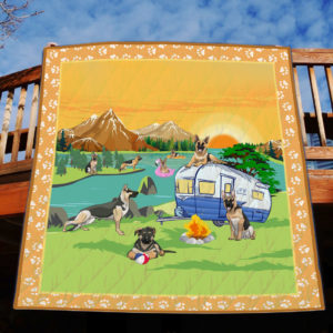 Camping German Shepherd By The River Quilt Blanket Great Customized Blanket Gifts For Birthday Christmas Thanksgiving
