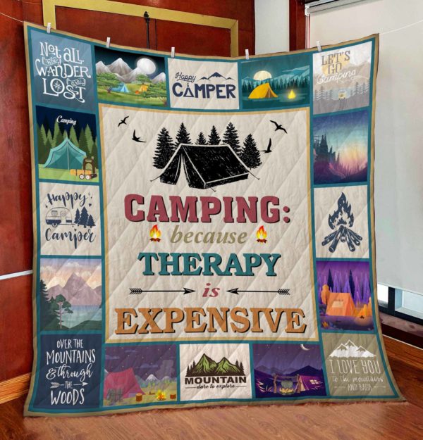 Camping Because Therapy Is Expensive – Quilt Blanket
