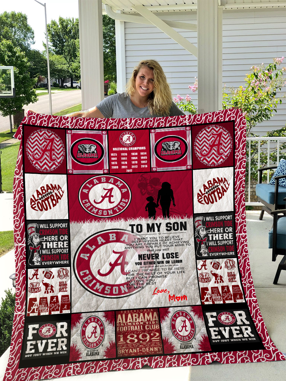 Alabama Crimson Tide V1 Quilt Blanket Bedding Family Gift For Him Father's Day
