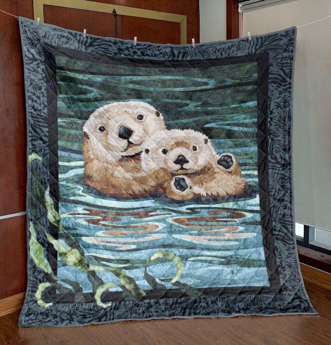 Otter Lovers Water Color Adorable Gift Fleece Blanket 