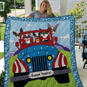 Boston Terrier Driving Car Quilt Blanket Great Customized Blanket Gifts For Birthday Christmas Thanksgiving