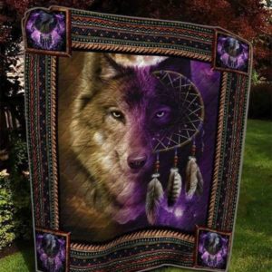 Purple Wolf Dreamcatcher Quilt Blanket Great Customized Blanket Gifts For Birthday Christmas Thanksgiving