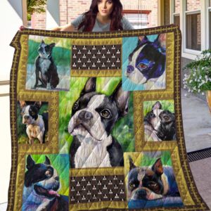 Boston Terrier Picture Frame Quilt Blanket Great Customized Blanket Gifts For Birthday Christmas Thanksgiving