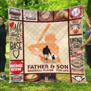 Baseball Father And Son Baseball Player For Life Quilt Blanket Great Customized Gifts For Birthday Christmas Thanksgiving Father's Day Perfect Gifts For Baseball Lover