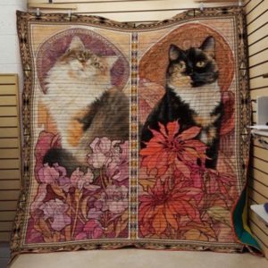 Calico Cat With Flower Quilt Blanket Great Customized Gifts For Birthday Christmas Thanksgiving Perfect Gifts For Cat Lover