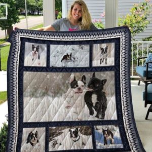 Boston Terrier Play With Snow Quilt Blanket Great Customized Blanket Gifts For Birthday Christmas Thanksgiving