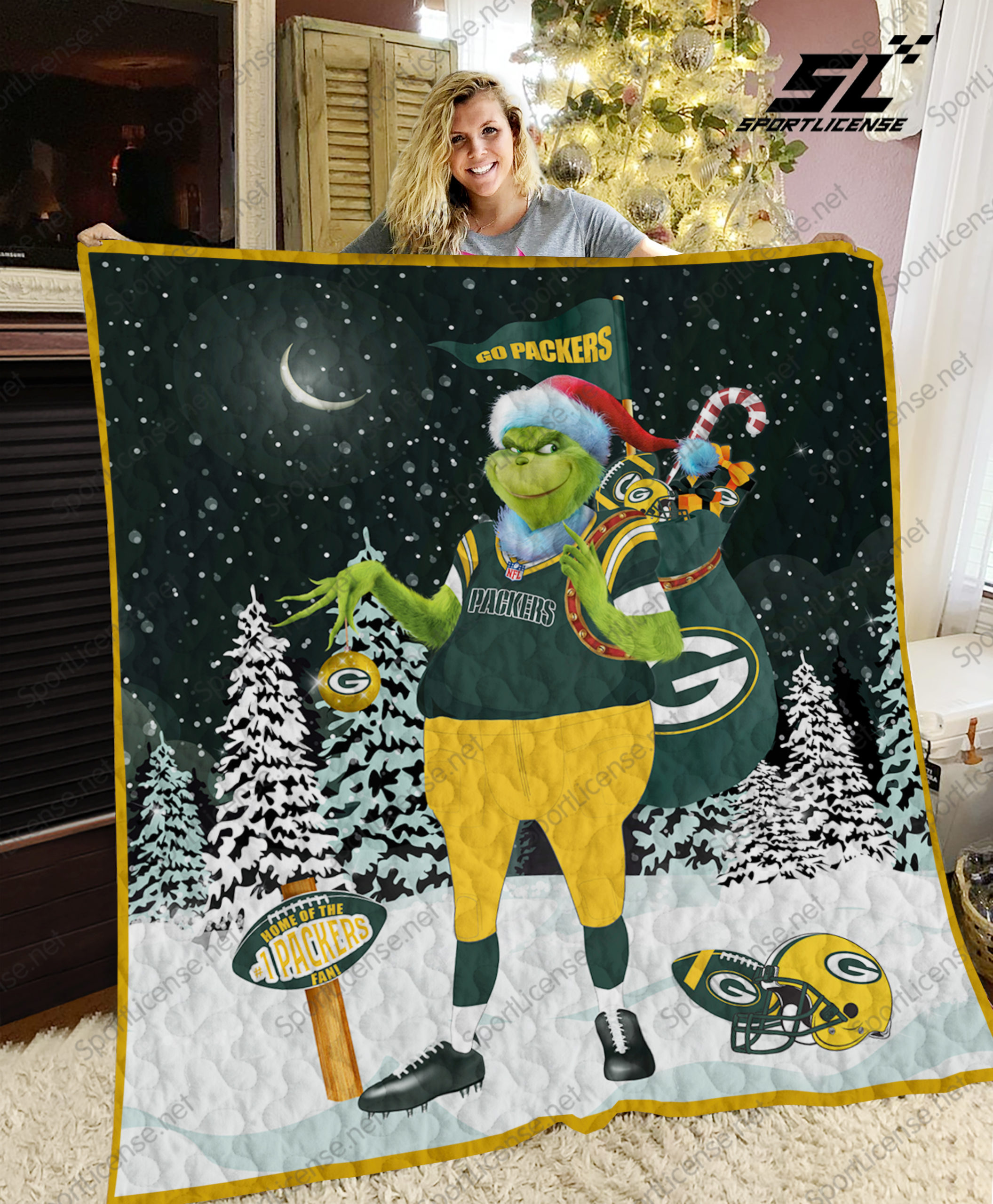 Green Bay Packers Grinch Santa Quilt Blanket – DovePrints