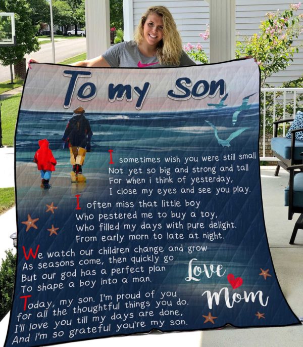 Personalized To My Son Quilt Blanket From Mom We Watch Our Children Change And Grow Great Customized Blanket Gifts For Birthday Christmas Thanksgiving