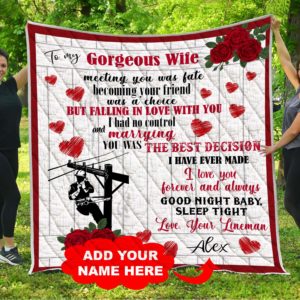 Personalized Lineman To My Wife From Husband Becoming Your Friend Was A Choice Quilt Blanket Great Customized Gifts For Birthday Christmas Thanksgiving Wedding Valentine's Day Perfect Gifts For Lineman