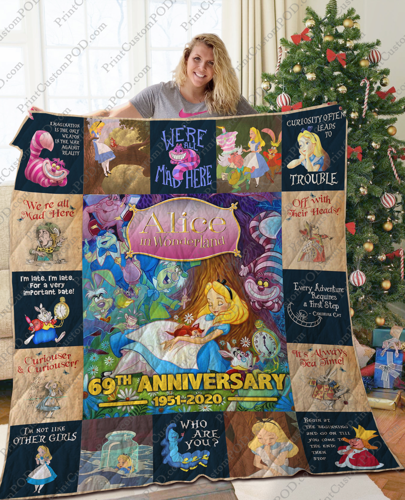 Alice In Wonderland Christmas Quilt Blanket DovePrints