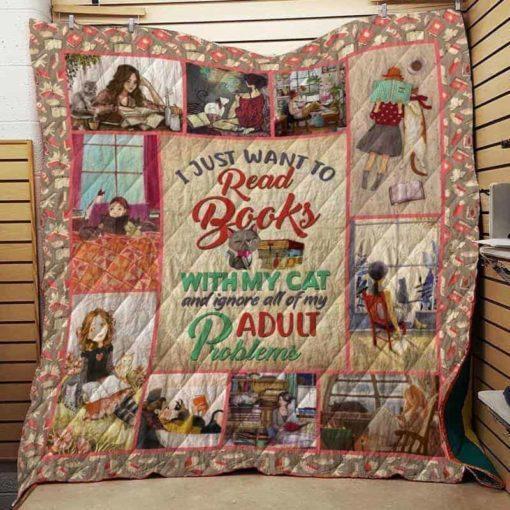 Bc – I Just Want To Read Books With My Cat Quilt Blanket