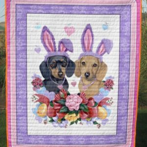 Couple Bunny Dachshund Quilt Blanket Great Customized Blanket Gifts For Birthday Christmas Thanksgiving