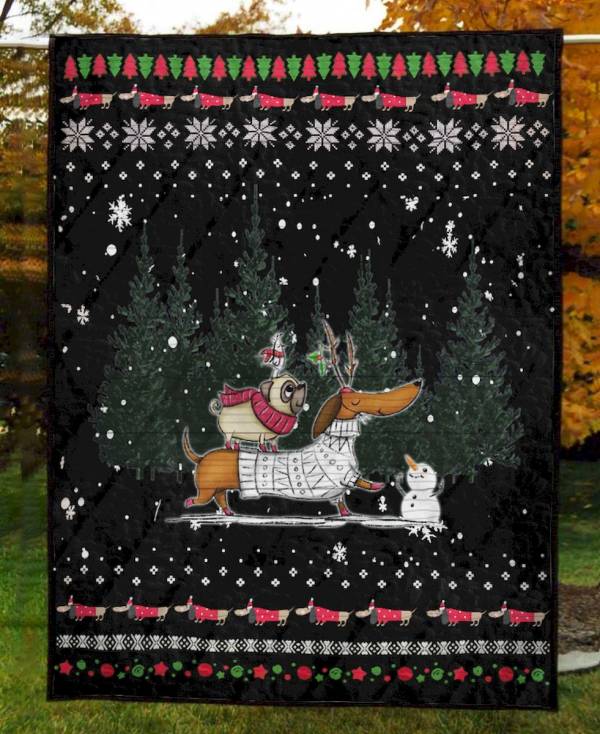 Dachshund And Pug Christmas Quilt Blanket Great Customized Blanket Gifts For Birthday Christmas Thanksgiving
