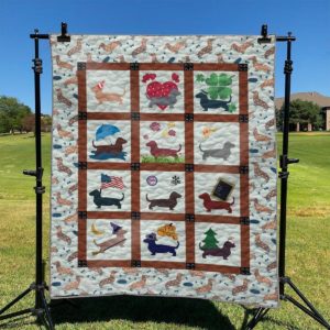 Active Dachshund Dogs Quilt Blanket Great Customized Blanket Gifts For Birthday Christmas Thanksgiving