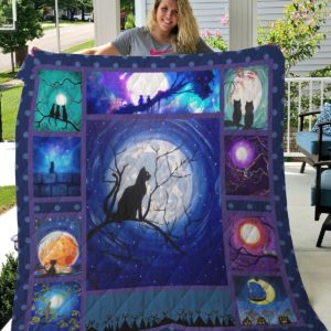 Night Cats And Moon Quilt Blanket Great Customized Gifts For Birthday Christmas Thanksgiving Perfect Gifts For Cat Lover