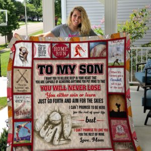 Personalized Baseball To My Son From Mom You Will Never Lose  Quilt Blanket Great Customized Gifts For Birthday Christmas Thanksgiving Perfect Gifts For Baseball Lover