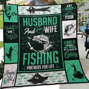 Fishing Husband Anh Wife Fishing Partners For Life Quilt Blanket Great Customized Gifts For Birthday Christmas Thanksgiving Wedding Valentine's Day