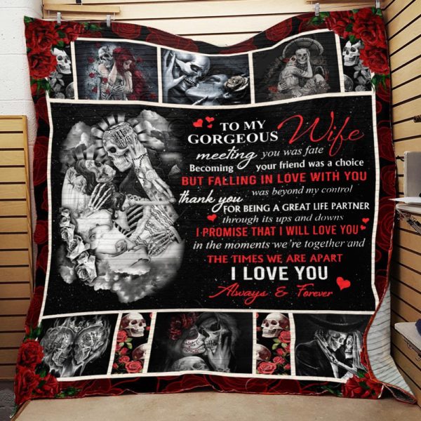 Personalized Skull To My Wife From Husband I Love You Always And Forever Quilt Blanket Great Customized Gifts For Birthday Christmas Thanksgiving Wedding Valentine's Day