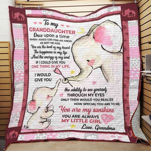 Personalized Elephant To My Granddaughter From Grandma Once Upon A Time Quilt Blanket Great Customized Gifts For Birthday Christmas Thanksgiving