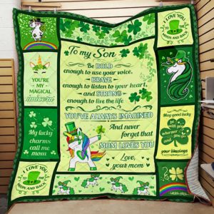 Personalized Unicorn St. Patrick’s Day Irish To My Son Quilt Blanket From Mom You've Always Imagined And Never Forget That Mom Loves You Great Customized Blanket Gifts For Birthday Christmas Thanksgiving