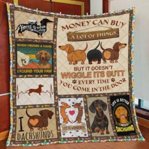 Dachshund Money Can Buy A Lot Of Things But It Doesn't Wiggle Its Butt Every Time You Come In The Door Quilt Blanket Great Customized Blanket Gifts For Birthday Christmas Thanksgiving