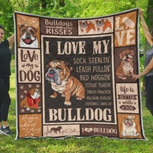 Bulldog And Kisses Quilt Blanket Great Customized Blanket Gifts For Birthday Christmas Thanksgiving