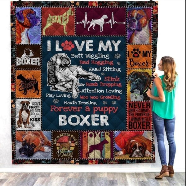 Boxer I Love My Butt Wiggling Forever A Puppy Quilt Blanket Great Customized Blanket Gifts For Birthday Christmas Thanksgiving