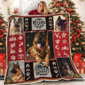 German Shepherd Christmas Merry And Bright Quilt Blanket Great Customized Blanket Gifts For Birthday Christmas Thanksgiving