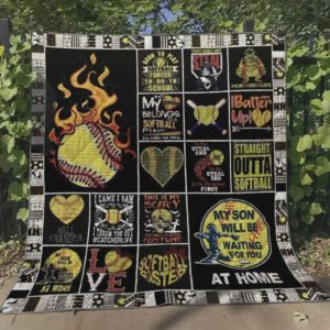 My Heart Belongs To Softball Player He Calls Me Mom Quilt Blanket Great Customized Blanket Gifts For Birthday Christmas Thanksgiving