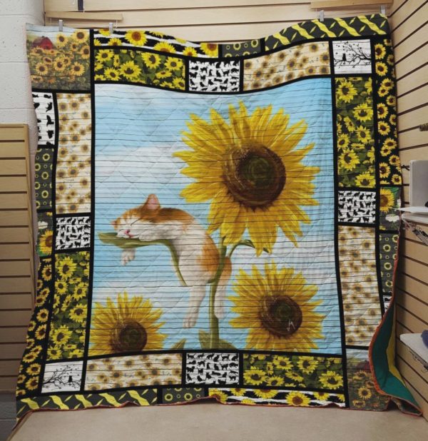 Sleep Cat On The Sunflower Quilt Blanket Great Customized Blanket Gifts For Birthday Christmas Thanksgiving