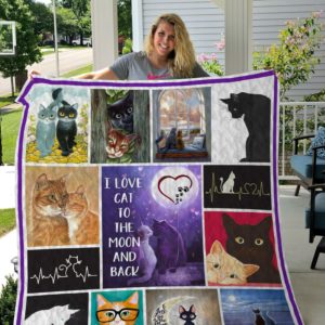 I Love Cat To The Moon And Back Quilt Blanket Great Customized Gifts For Birthday Christmas Thanksgiving Perfect Gifts For Cat Lover