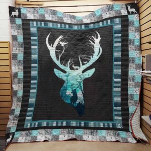 Deer Hunting Blue Gradient Quilt Blanket Great Customized Gifts For Birthday Christmas Thanksgiving Perfect Gifts For Hunting Lover