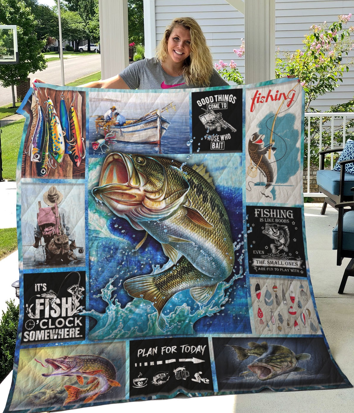 Fishing Time Fishing Is Like Boobs Quilt Blanket Great Customized