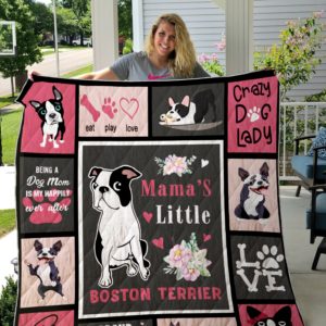 Mama's Little Boston Terrier Quilt Blanket Great Customized Blanket Gifts For Birthday Christmas Thanksgiving