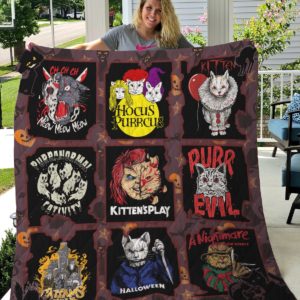 Cat Horror Movies Characters Halloween Quilt Blanket Great Customized Gifts For Birthday Christmas Thanksgiving Perfect Gifts For Cat Lover