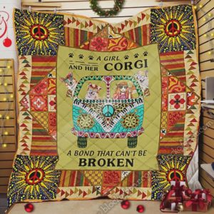 Hippie Girl And Corgi Quilt Blanket Great Customized Blanket Gifts For Birthday Christmas Thanksgiving