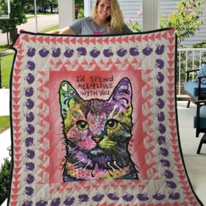 Cat I’d Spend All 9 Lives With You Quilt Blanket Great Customized Gifts For Birthday Christmas Thanksgiving Perfect Gifts For Cat Lover