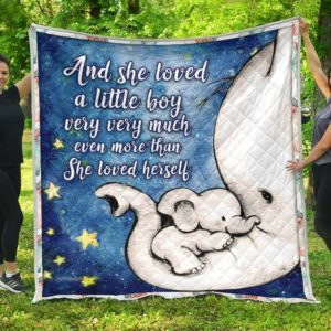 Elephant And She Loved A Little Boy Very Much To My Mom From Son From Daughter Quilt Blanket Great Customized Blanket Gifts For Birthday Christmas Thanksgiving Mother’s Day