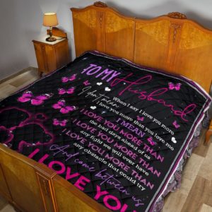 Personalized Butterflies I Love You More Than You Love Me To My Husband From Wife Quilt Blanket Great Customized Blanket Gifts For Birthday Christmas Thanksgiving Valentine’s Day