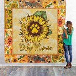 Sunflower Dog Paw Mom Awesome Quilt Blanket Great Customized Blanket Gifts For Birthday Christmas Thanksgiving Perfect Gifts For Mother's Day