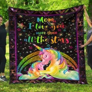 Mom I Love You More Than All The Stars Blanket From Son Daughter Gifts For Mother Unicorn And Stars Quilt Blanket Great Customized Blanket Gifts For Mother's Day Birthday Christmas Thanksgiving