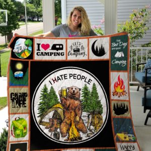 Camping Bear Drinks Beer I Hate People Quilt Blanket Great Customized Blanket Gifts For Birthday Christmas Thanksgiving